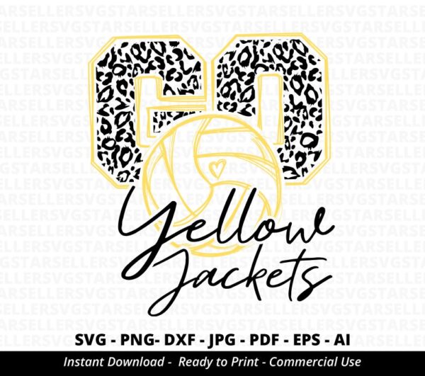 20018 Yellow Jackets Volleyball SVG PNG Yellow Jackets svg Go Leopard Yellow Jackets svg Yellow Jackets Mascot svg Volleyball Mom svg Cricut